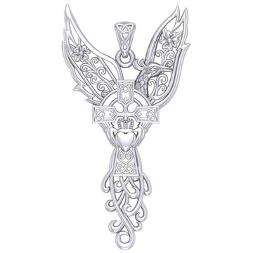 Phoenix Claddagh Cross Filigree Flower Silver Pendant TPD5872 - Jewelry